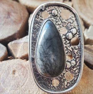 New Porcelain Jasper 925 Silver Ring.